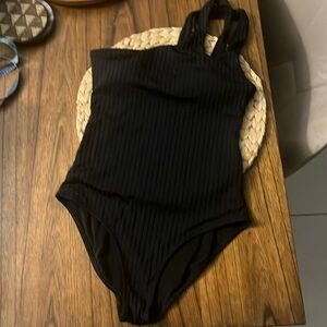 Aerie black one shoulder one piece swim suit, small